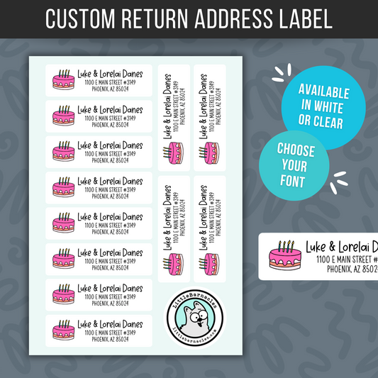 Custom Address Labels, Return Address Labels, Personalized Mailing Labels, Return Address Stickers, Customizable Address Label Birthday Cake