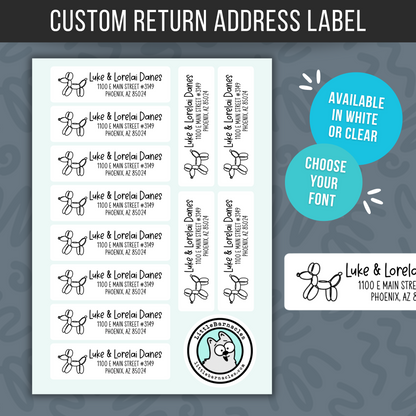 Balloon Animal Return Address Labels • Weatherproof Vinyl Stickers • Set of 12 Labels • Cute Party Address Labels • Personalized Name Labels