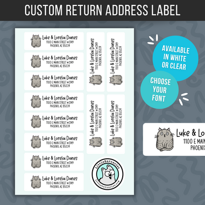 Cartoon Gray Cat Address Labels • Personalized Return Address Stickers • Custom Cat Mailing Labels • Custom Name Labels