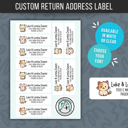 Cat Custom Address Labels, Return Address Labels, Personalized Mailing Labels