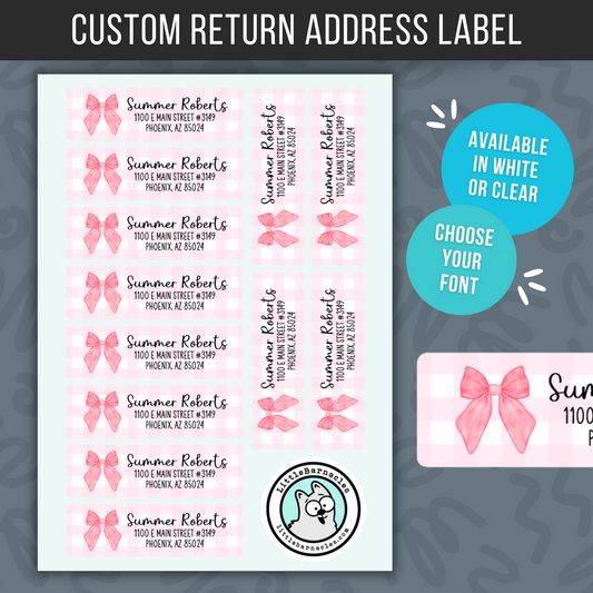 Custom Pink Address Labels Return Address Labels Personalized Mailing Labels Return Address Stickers Customizable Address Label Coquette Bow