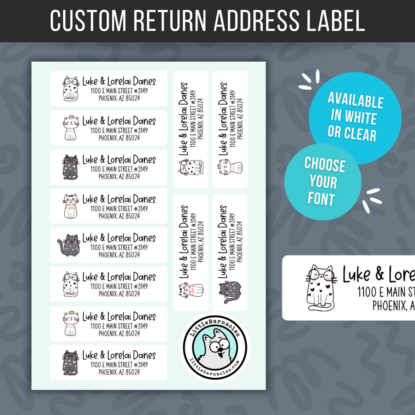 Cat Glasses Custom Address Labels, Return Address Labels, Personalized Mailing Labels