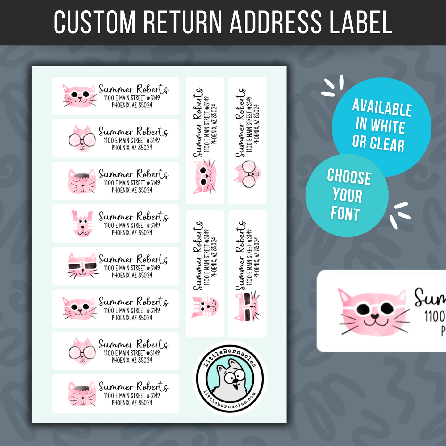 Custom Cat Address Label Return Address Labels Personalized Mailing Labels Return Address Sticker Customizable Address Label Pink Cats