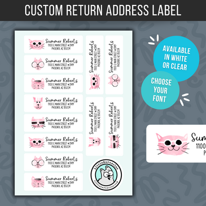 Custom Pink Cats Return Address Labels • Pink Mailing Stickers • Cute Cat Address Labels • Personalized Pet Return Label • Custom Name Label