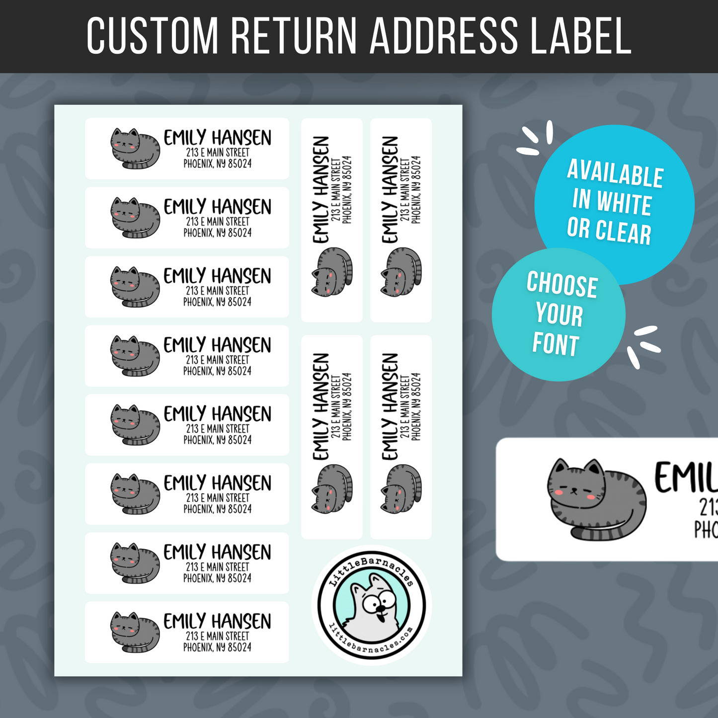 Gray Cat Custom Address Labels, Return Address Labels, Personalized Mailing Labels