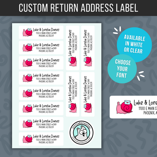Pink Snail Mail Custom Address Labels, Return Address Labels, Personalized Mailing Labels