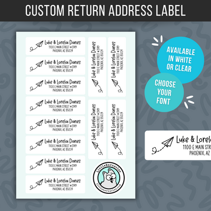 Paper Airplane Return Address Labels • Custom Mailing Stickers • Weatherproof Vinyl Labels • Personalized Name Labels