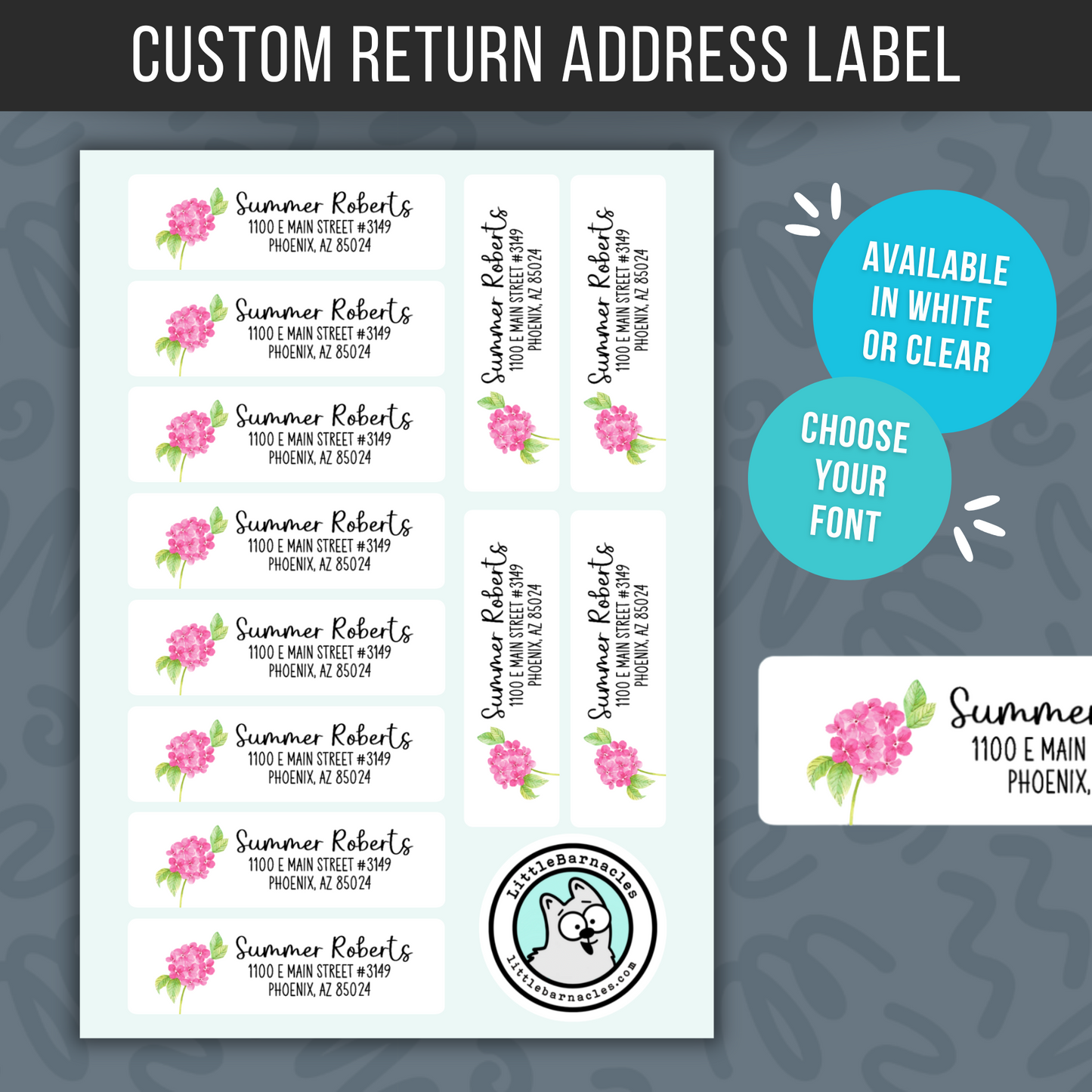 Pink Hydrangea Return Address Labels • Custom Mailing Stickers • Personalized Floral Address Label • Flower Return Label • Custom Name Label