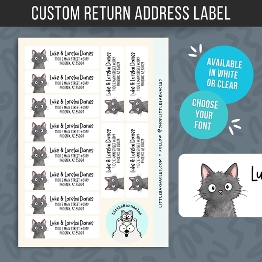 Custom Black Cat Address Labels • Personalized Return Address Stickers • Black Cat Mailing Labels • Customizable Address Labels • Set of 12