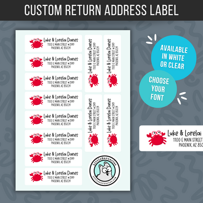 Red Crab Address Labels • Personalized Return Address Stickers • Custom Coastal Address Labels • Beach Mailing Labels