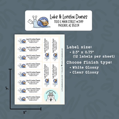 Blue Snail Mail Return Address Labels • Snail Mail Stickers • Weatherproof Vinyl Labels • Cute Snail Address Labels • Personalized Name Labels