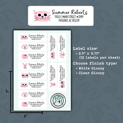 Custom Pink Cats Return Address Labels • Pink Mailing Stickers • Cute Cat Address Labels • Personalized Pet Return Label • Custom Name Label
