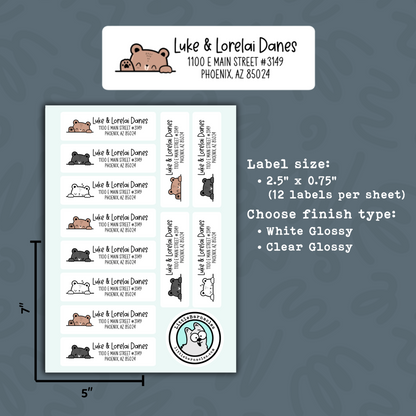 Custom Bear Address Labels • Personalized Return Address Stickers • Cute Bear Mailing Labels • Custom Name Labels