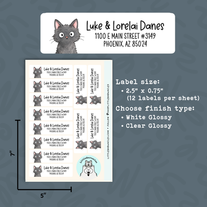 Custom Black Cat Address Labels • Personalized Return Address Stickers • Black Cat Mailing Labels • Customizable Address Labels • Set of 12
