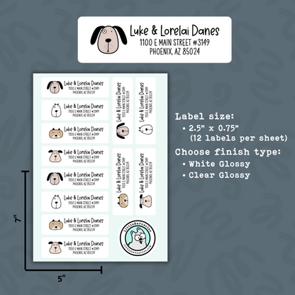 Custom Dog Address Labels • Return Address Stickers • Personalized Mailing Labels • Cartoon Dog Return Labels • Cute Pet Address Label