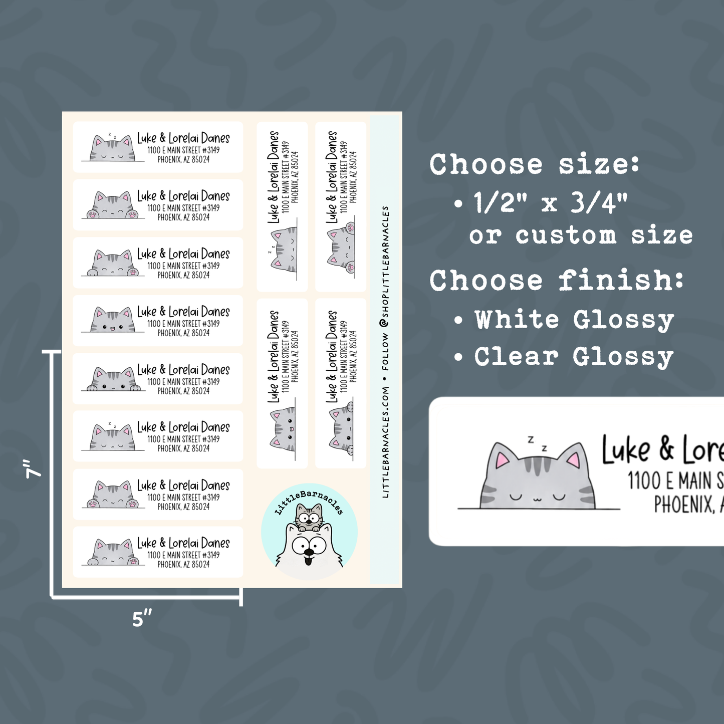 Custom Gray Tabby Cat Return Address Labels • Weatherproof Mailing Stickers • Personalized Cat Address Labels • Cute Pet Return Label