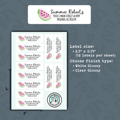 Watermelon Address Labels • Custom Return Address Labels • Personalized Mailing Labels • Cute Fruit Address Stickers • Summer Name Labels