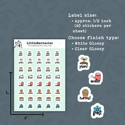 Gardening Planner Stickers • Garden Planting Reminder • Calendar Mini Stickers • 1/2 Inch Garden Labels • Gardener Planner Stickers