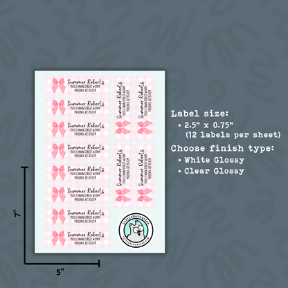 Coquette Pink Bow Address Labels • Weatherproof Vinyl Stickers • Personalized Return Address • Cute Bow Mailing Labels • Custom Name Labels