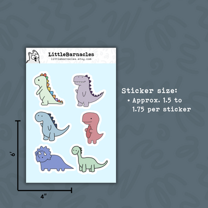 Mini Dino Sticker Sheet • Cute Dinosaur Vinyl Stickers • Waterproof Cartoon Dino Decals • Small Laptop Water Bottle Stickers