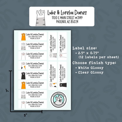 Custom Cat Paw Return Address Labels • Personalized Mailing Stickers • Cute Paw Print Address Labels • Custom Name Labels