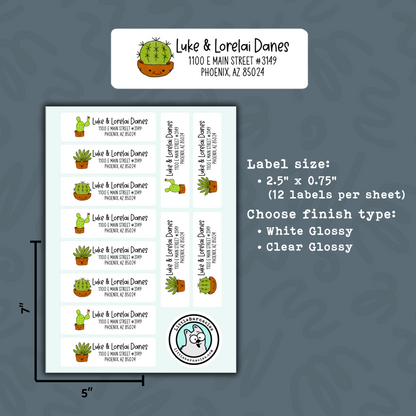 Custom Succulent Return Address Labels • Personalized Mailing Stickers • Botanical Address Label • Green Plant Return Label