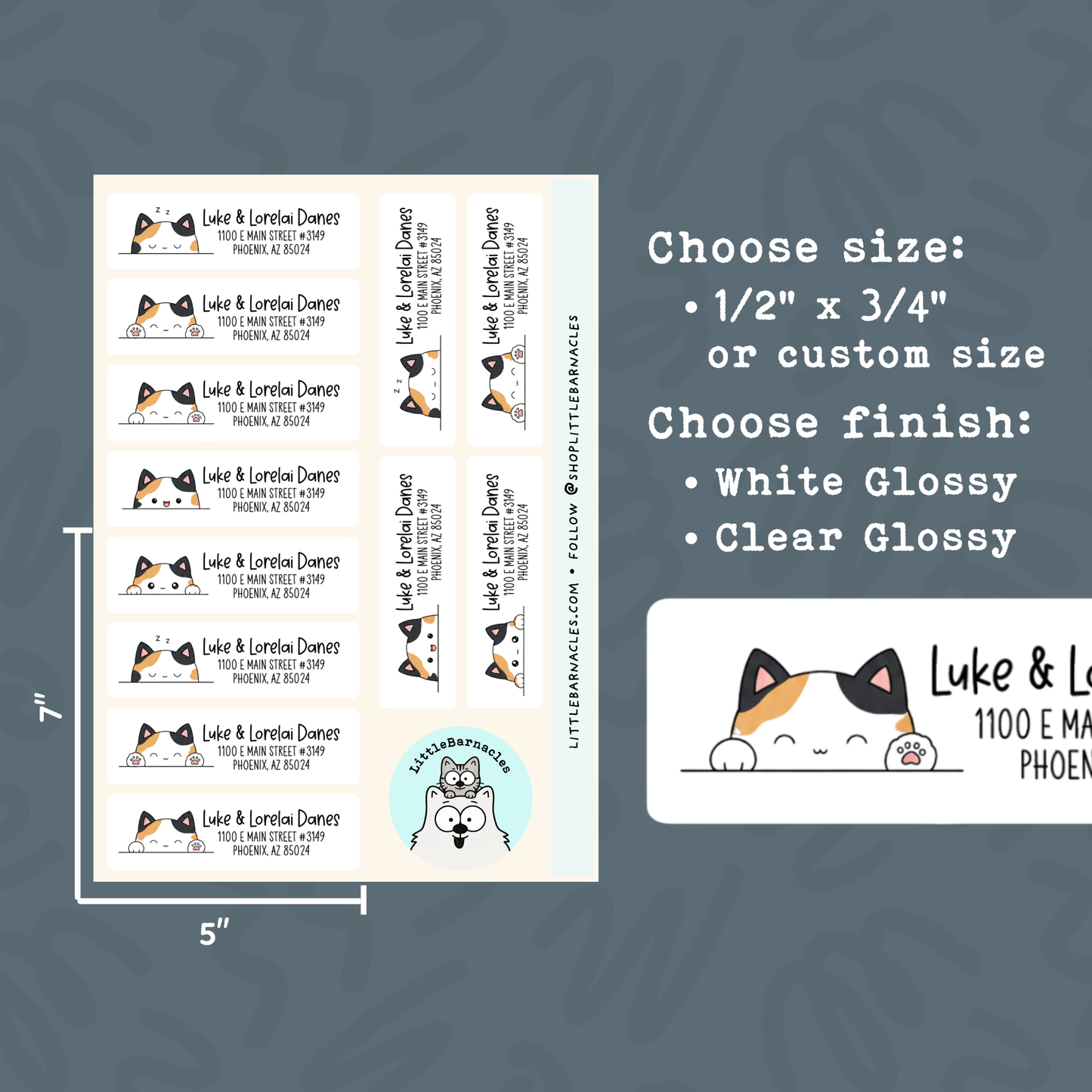 Calico Cat Address Labels • Personalized Return Address Stickers • Weatherproof Vinyl Labels • Cute Cat Mailing Labels