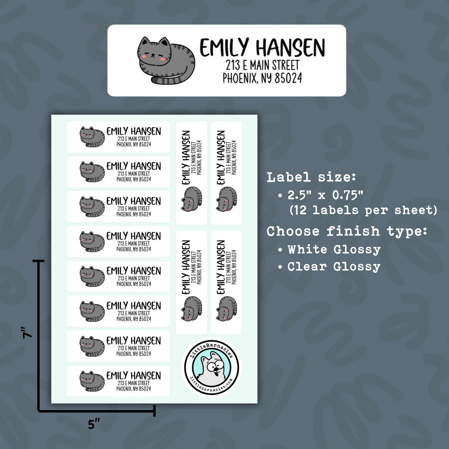 Gray Cat Custom Address Labels, Return Address Labels, Personalized Mailing Labels
