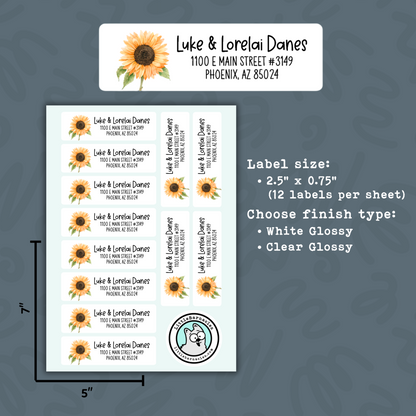 Custom Sunflower Return Address Labels • Sunflower Mailing Labels • Personalized Address Stickers • Floral Return Labels • Cute Flower Label