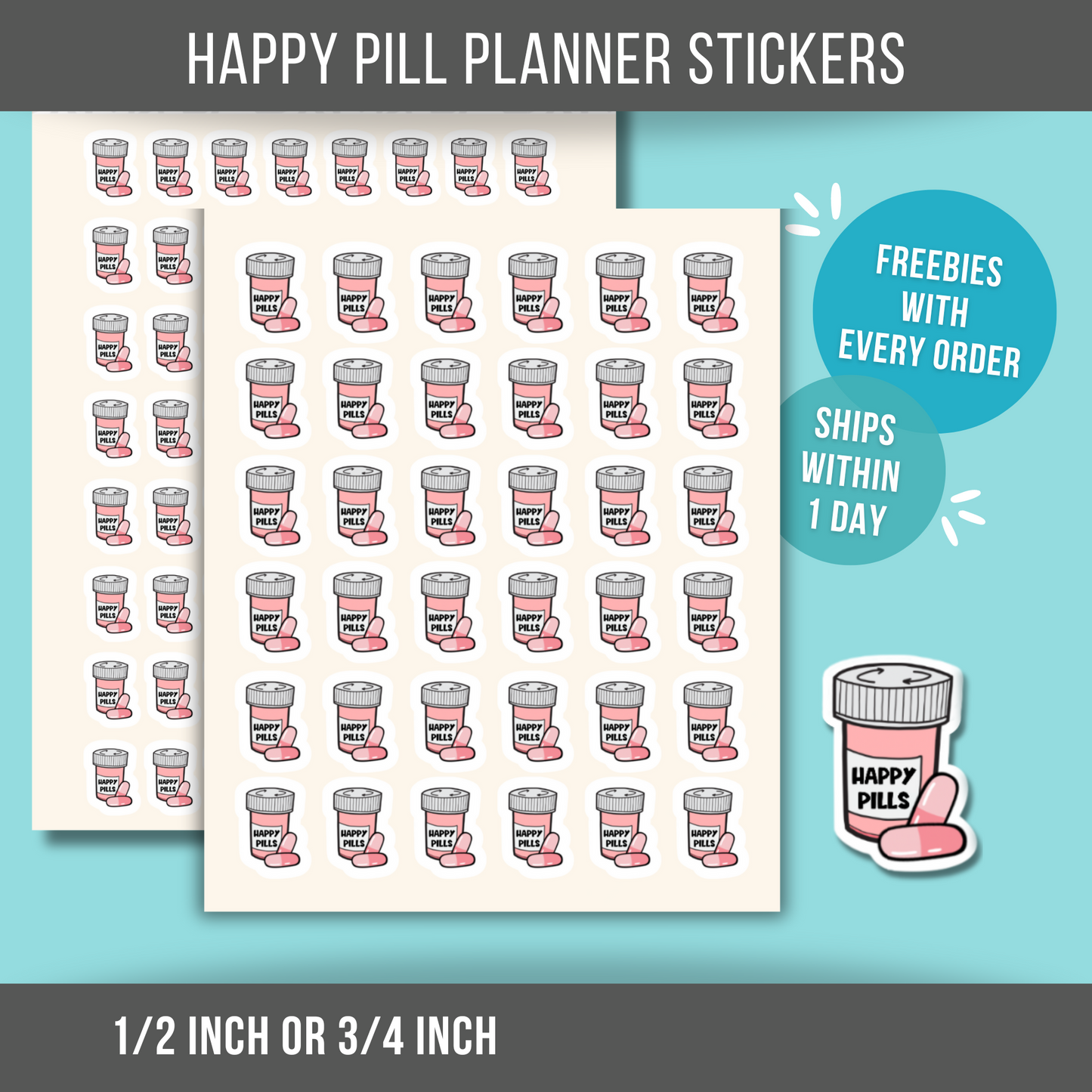 Happy Pill Reminder Planner Stickers Medication Labels Self Care Mental Health Anxiety Depression Psychiatrist Sticker for Calendar