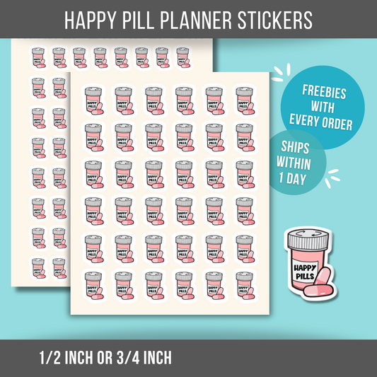 Happy Pill Reminder Planner Stickers Medication Labels Self Care Mental Health Anxiety Depression Psychiatrist Sticker for Calendar