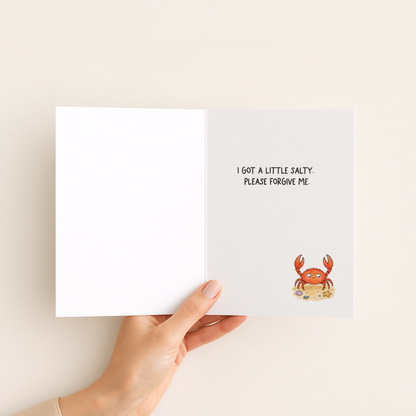Funny Crabby Apology Card • Sorry I Was Crabby Card • Cute Forgiveness Greeting Card • Beachy Pun Card