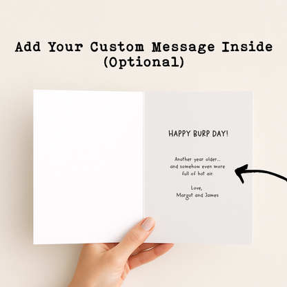 Funny Burp Day Card • Pun Birthday Card • Cute Joke Greeting Card • Silly Birthday Humor Card • Food Pun Card