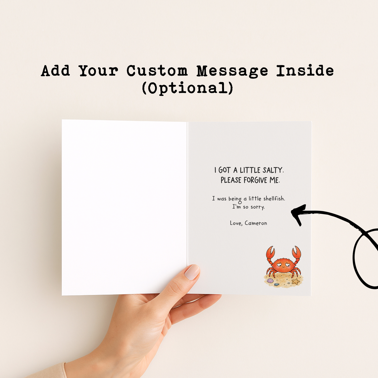 Funny Crabby Apology Card • Sorry I Was Crabby Card • Cute Forgiveness Greeting Card • Beachy Pun Card