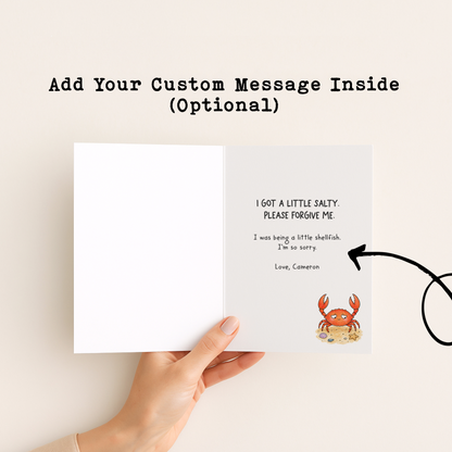 Funny Crabby Apology Card • Sorry I Was Crabby Card • Cute Forgiveness Greeting Card • Beachy Pun Card