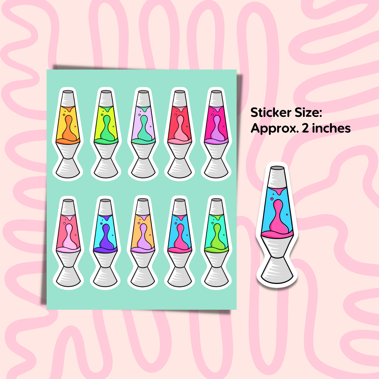 Mini Lava Lamp Sticker Sheet Retro 60 Nostalgia Small Sticker