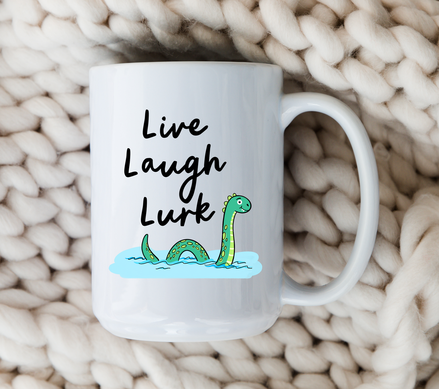Live Laugh Lurk Mug • Funny Loch Ness Monster Coffee Cup • Nessie Cryptid Mug • Mythical Creature Gift
