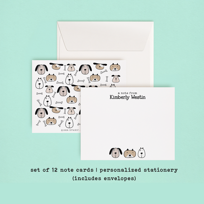 Personalized Cartoon Dog Stationery Set • Custom Name Flat Notecards • Cute Dog Thank You Cards • Dog Lover Gift • Set of 12