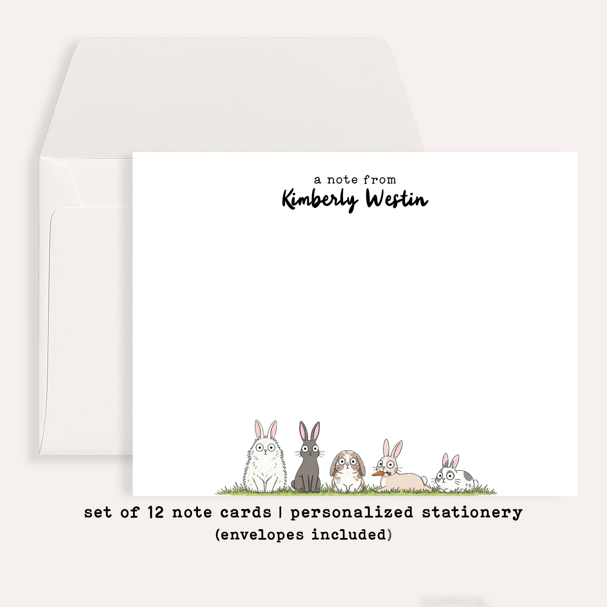 Personalized Easter Bunny Stationery • Bunny Notecard Set • Custom Name Note Cards • Easter Thank You Cards • Spring Stationery Set of 12