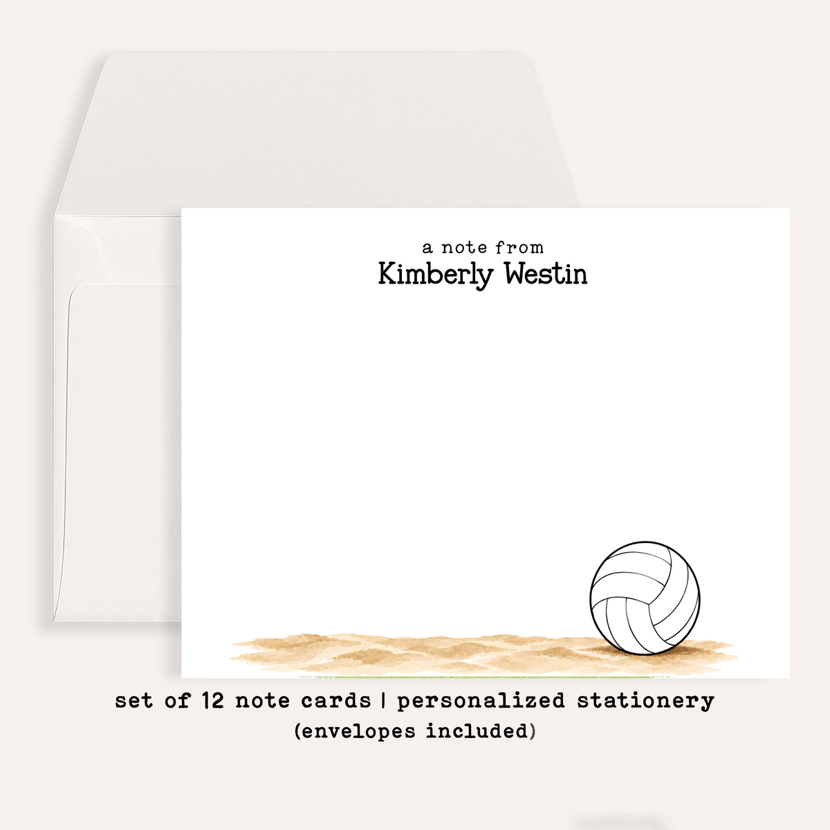 Personalized Volleyball Stationery • Volleyball Notecard Set • Custom Name Note Cards • Volleyball Thank You Cards • Set of 12