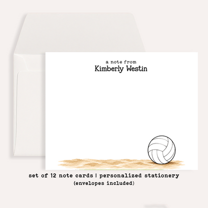Personalized Volleyball Stationery • Volleyball Notecard Set • Custom Name Note Cards • Volleyball Thank You Cards • Set of 12
