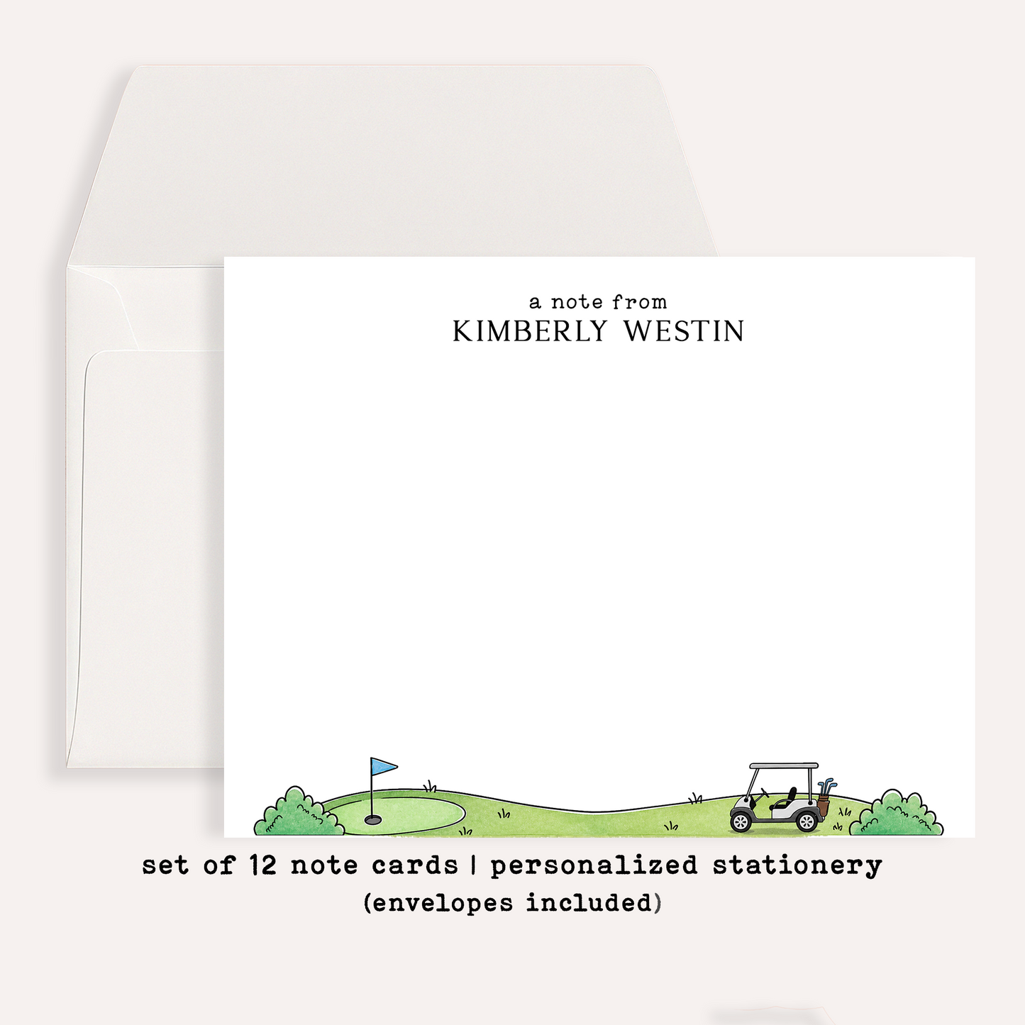Personalized Golf Stationery • Golf Cart Notecard Set • Custom Name Note Cards • Golfer Thank You Cards • Golf Gift Set of 12