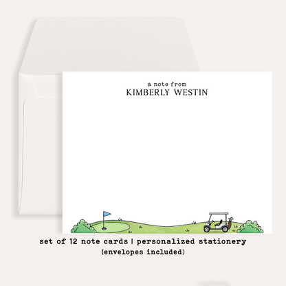 Personalized Golf Stationery • Golf Cart Notecard Set • Custom Name Note Cards • Golfer Thank You Cards • Golf Gift Set of 12