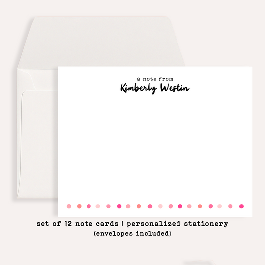 Personalized Polka Dot Stationery Set • Custom Name Note Cards • Cute Dot Flat Notecards • Customized Stationery Gift • Set of 12
