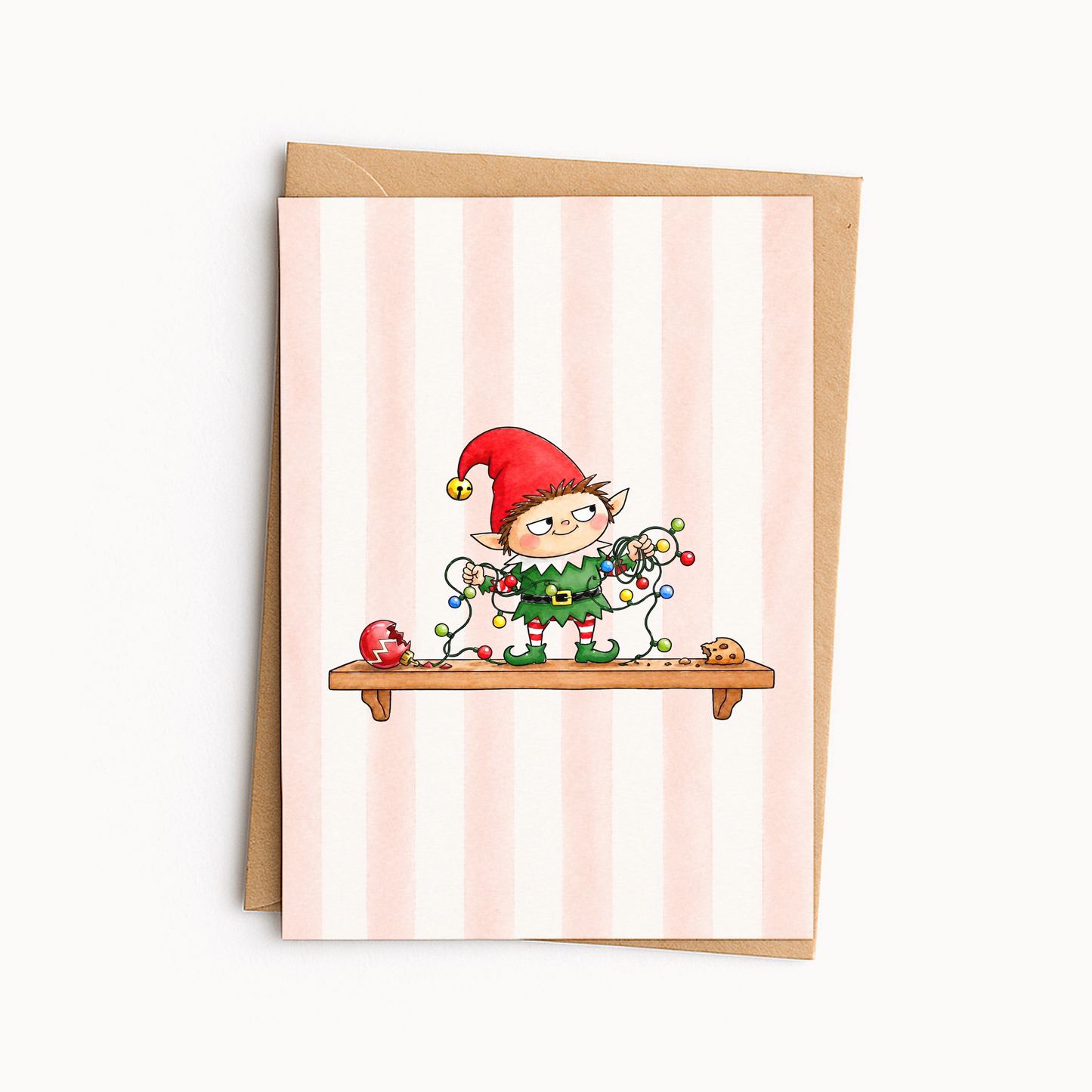 Funny Christmas Elf Card • Cute Mischievous Elf Holiday Card • Christmas Cartoon Greeting Card • Festive Christmas Card