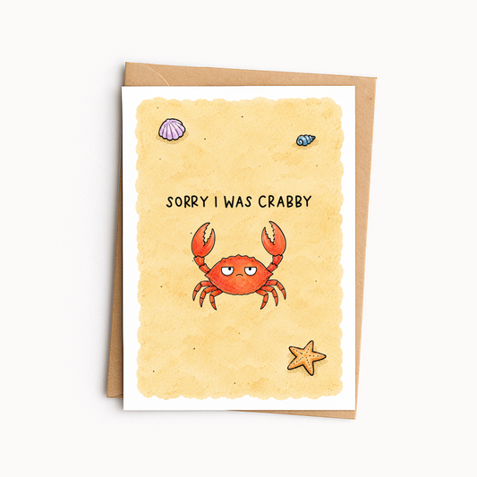 Funny Crabby Apology Card • Sorry I Was Crabby Card • Cute Forgiveness Greeting Card • Beachy Pun Card