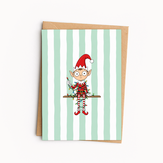 Funny Christmas Elf Card • Cute Mischievous Elf Holiday Card • Christmas Cartoon Greeting Card • Festive Christmas Card