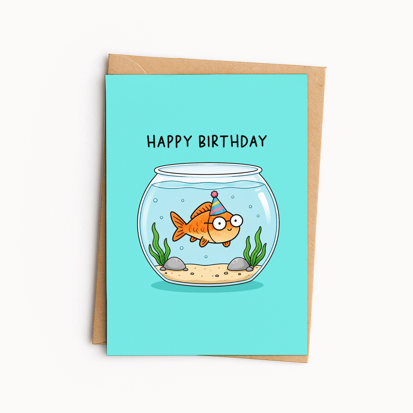 Funny Fish Birthday Card • Pun Birthday Greeting Card • Cute Goldfish Joke Fishbowl Card • Silly Birthday Humor Card for Friends