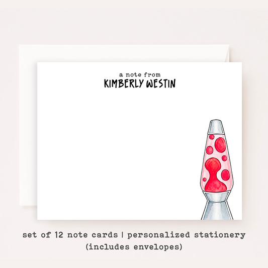 Personalized Lava Lamp Stationery • Groovy 70s Notecard Set • Custom Name Note Cards • Retro Thank You Cards • Set of 12