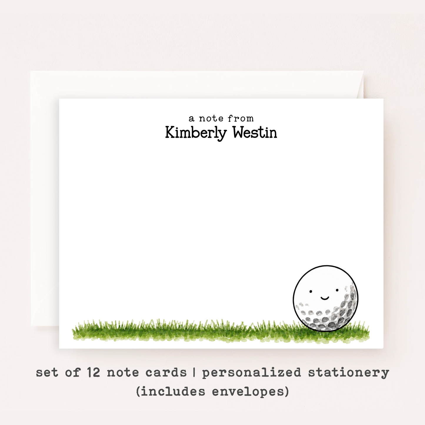 Personalized Happy Golf Ball Stationery • Golf Cart Notecard Set • Custom Name Note Cards • Golfer Thank You Cards • Golf Gift Set of 12